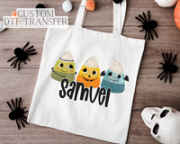 Custom Halloween Trick Or Treat Tote Candy corn DTF TRANSFER 5684
